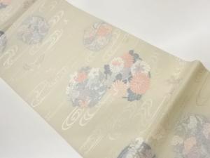 紗 観世流水に秋草丸文・花蝶模様織出し袋帯